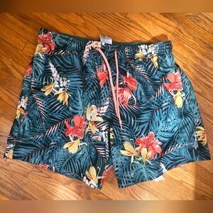 H&M Tropical Floral Swim Shorts Green & Orange Men's Size L